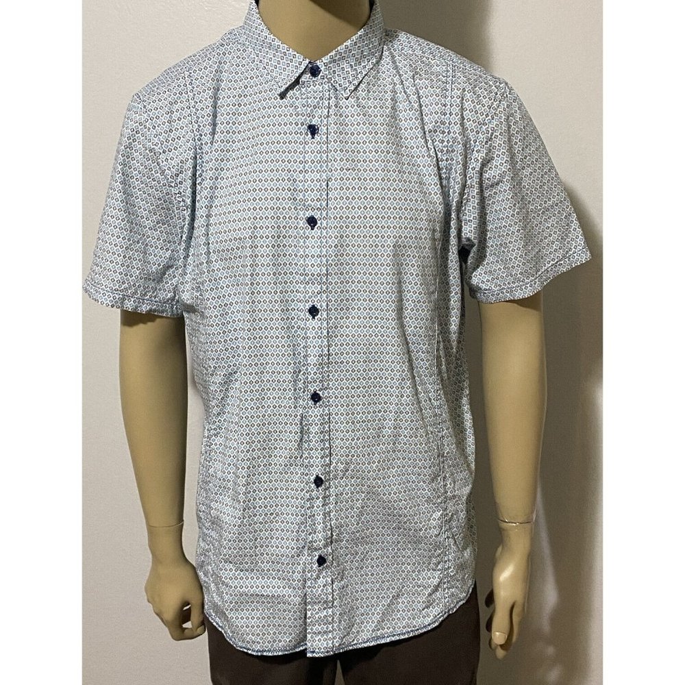 Prana Slim Fit XL Short Sleeve Button Front Men's Hiking Shirt White Teal Black - Picture 1 of 11